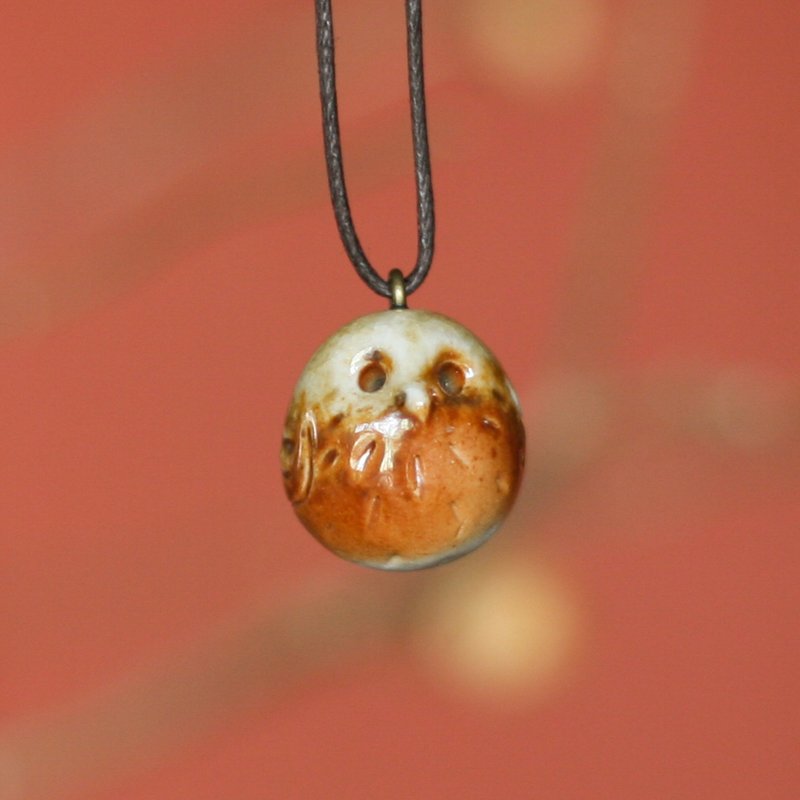 Firewood Pottery Essential Oil Necklace Latte Little Owl - สร้อยคอ - ดินเผา สีนำ้ตาล