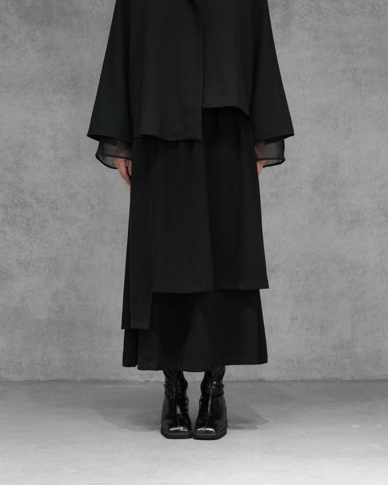MUKK DESIGN 雙層西裝不規則裙 - 裙子/長裙 - 聚酯纖維 黑色