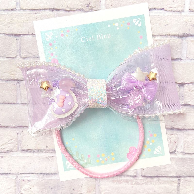 Clear tulle ribbon heart ribbon purple pearl hair tie - Hair Accessories - Other Materials Purple