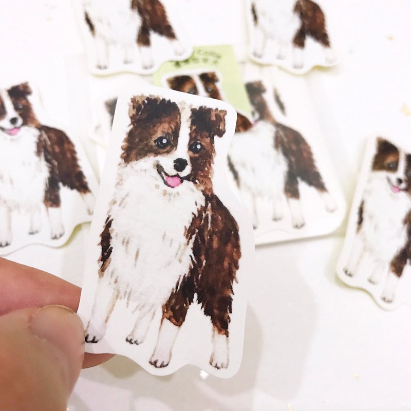 Puppy Series Sticker-Sticker,Watercolor,illustrations,Sticker,Border shepherd - สติกเกอร์ - กระดาษ สีนำ้ตาล