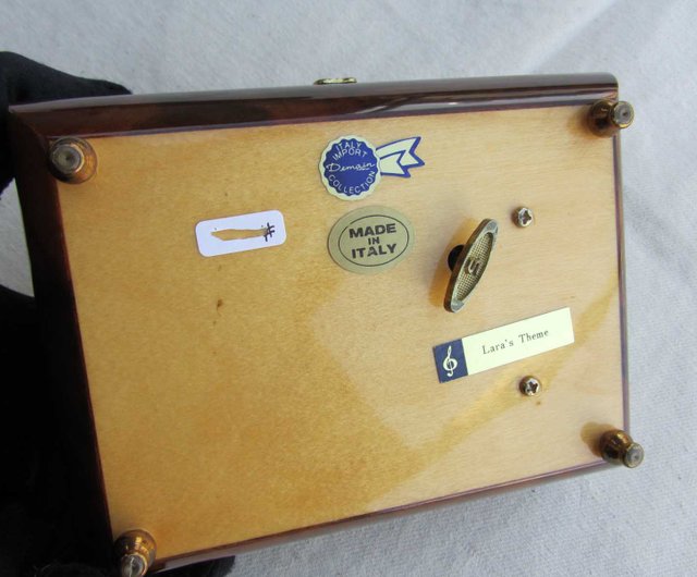 OLD-TIME】初期の中古イタリア象眼細工の木製アートオルゴール
