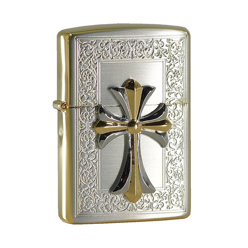[ZIPPO official flagship store] Pattern two-color cross windproof lighter ZA-5-17A - Other - Copper & Brass 