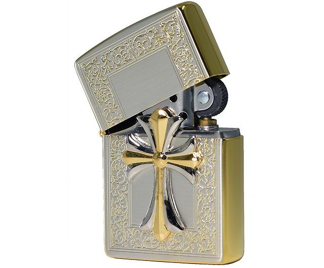 ZIPPO official flagship store] Pattern two-color cross windproof 