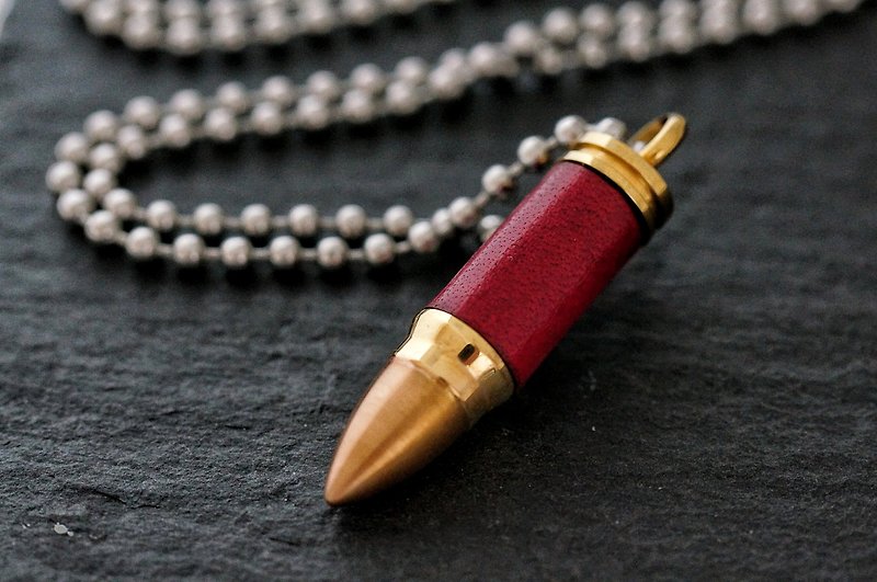 手縫いの革製ステンレス鋼の模造弾丸ネックレス（B-1ピンク） - ネックレス - ステンレススチール 