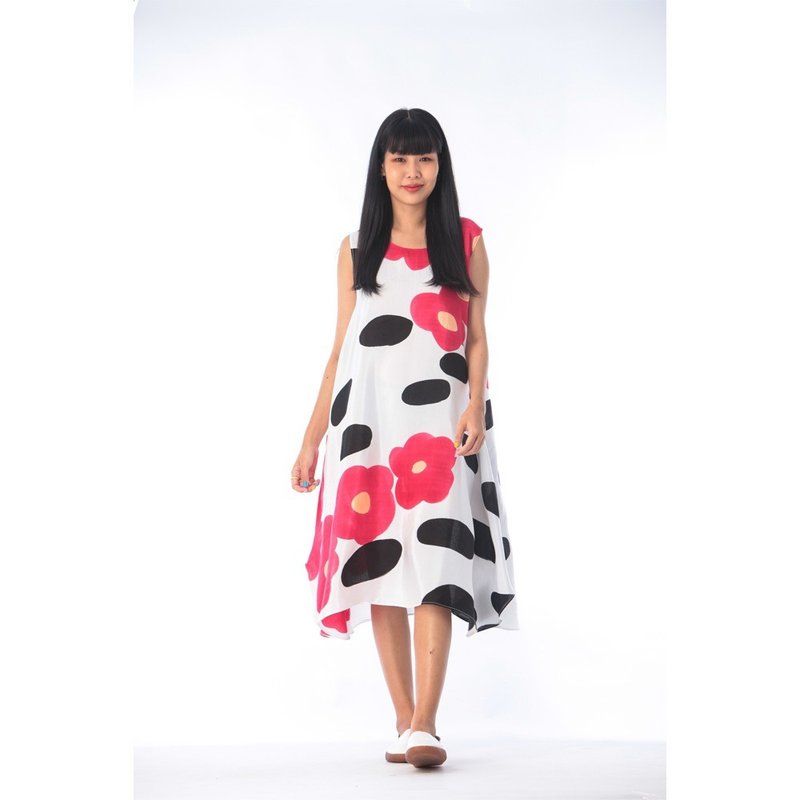 Dress Hand Paint Soft Cotton Silk for Yoga Vacation Holidays - 洋裝/連身裙 - 棉．麻 紅色