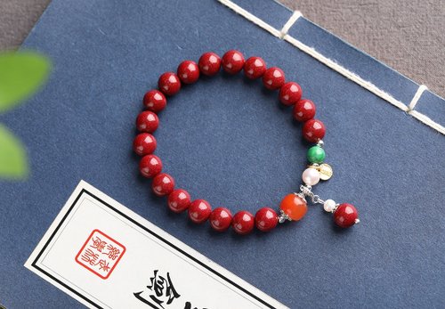 水墨 天然原礦硃砂精品紫金砂單圈手鏈 硃砂含量高達95%以上