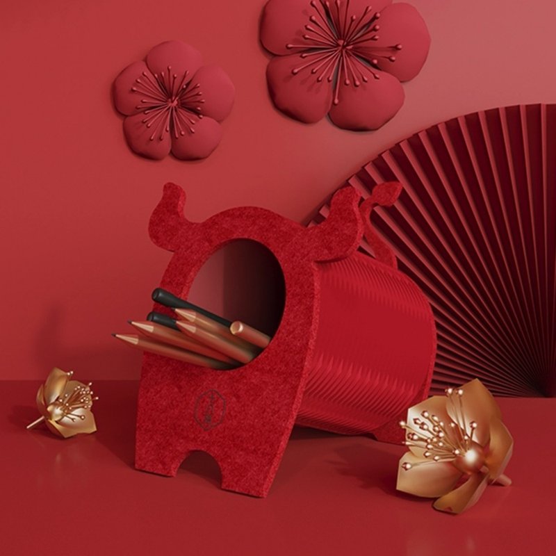 風琴筆筒 牛轉乾坤 - 筆筒/筆座 - 紙 紅色