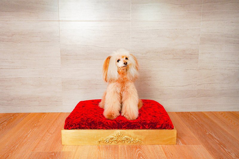 Dog bed Cat bed antique gold frame, Red velvet fabric pet sofa bed - เฟอร์นิเจอร์อื่น ๆ - ไม้ สีทอง