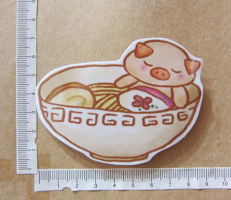 Hand-painted illustration style completely waterproof sticker pork bone instant noodle Japanese style pork bone ramen - สติกเกอร์ - วัสดุกันนำ้ หลากหลายสี
