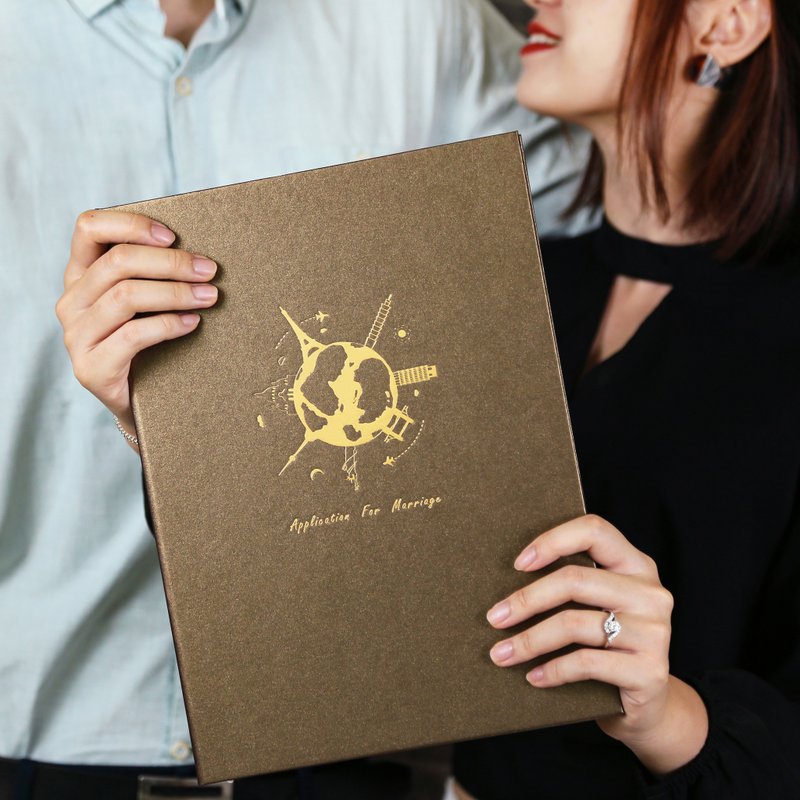 Wedding contract set - Travel around the world - Men and women | Same-sex marriage (can be customized with hot stamping on the cover) - ทะเบียนสมรส - กระดาษ สีน้ำเงิน