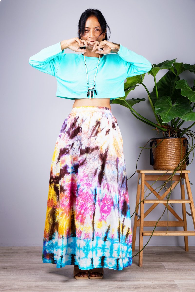 Tie dye skirt, elastic around waist, with 2 pockets, - Skirts - Cotton & Hemp Multicolor