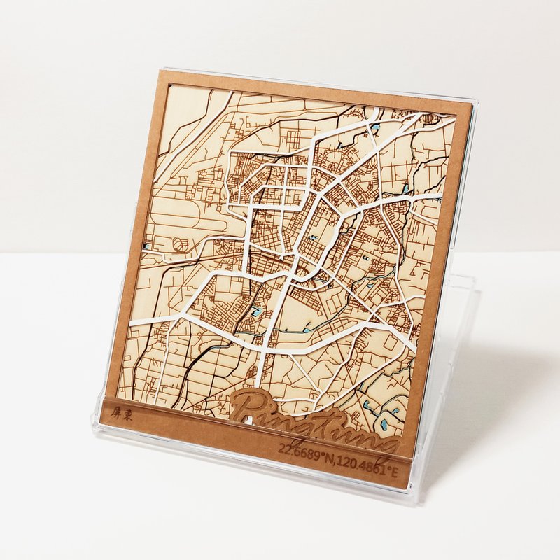 一方地圖-屏東 | 臺灣城市地圖 | 客製化地圖 - 擺飾/家飾品 - 木頭 多色