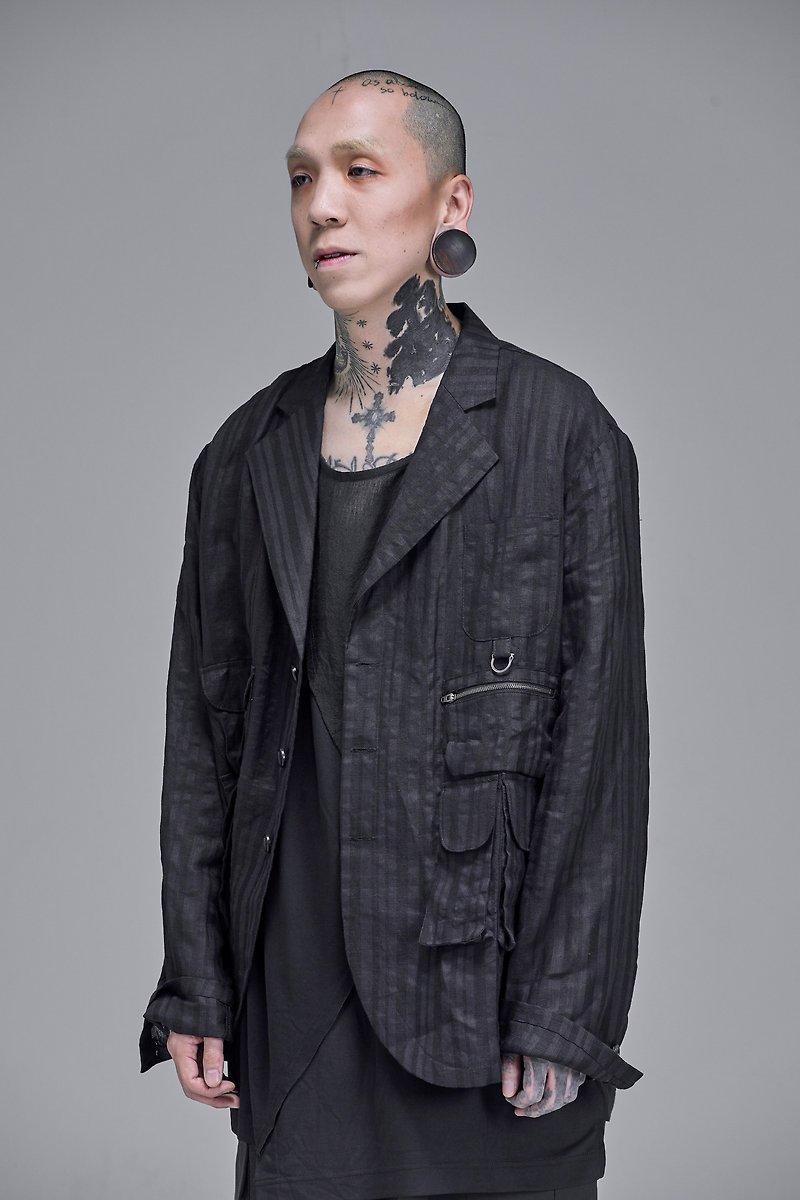 Multi-pocket suit Sid - เสื้อโค้ทผู้ชาย - ผ้าฝ้าย/ผ้าลินิน สีดำ