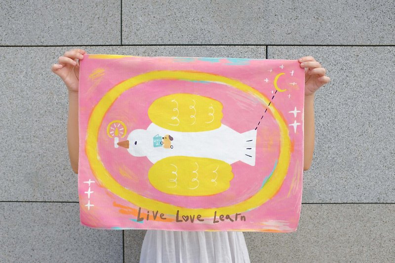 | Live Love Learn | Illustration Hanging Cloth - Wall Décor - Cotton & Hemp Pink