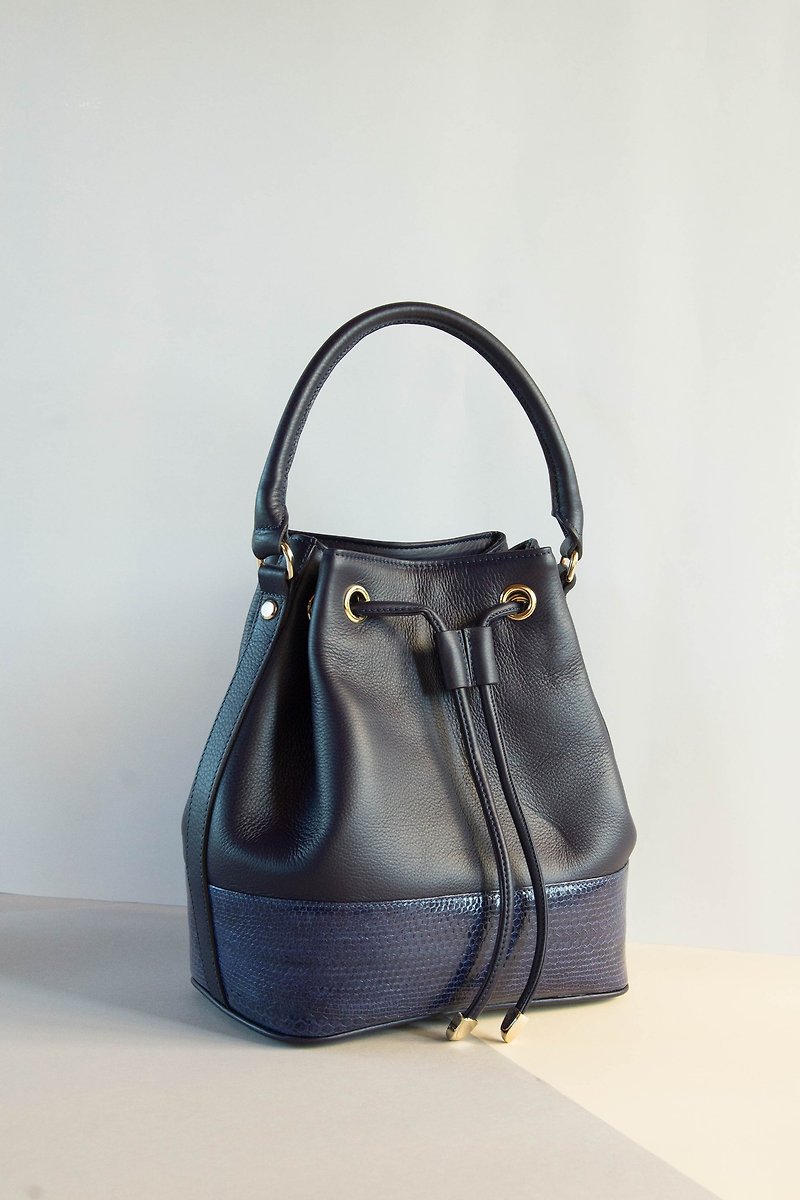 LILY BUCKET BAG IN NAVY - Handbags & Totes - Genuine Leather Blue