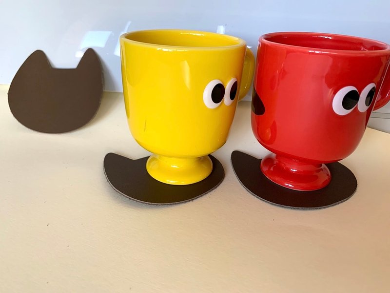 Leather Coasters - Cat Shape - Set of 3 - Pastel Brown - Leather Goods - Genuine Leather Brown