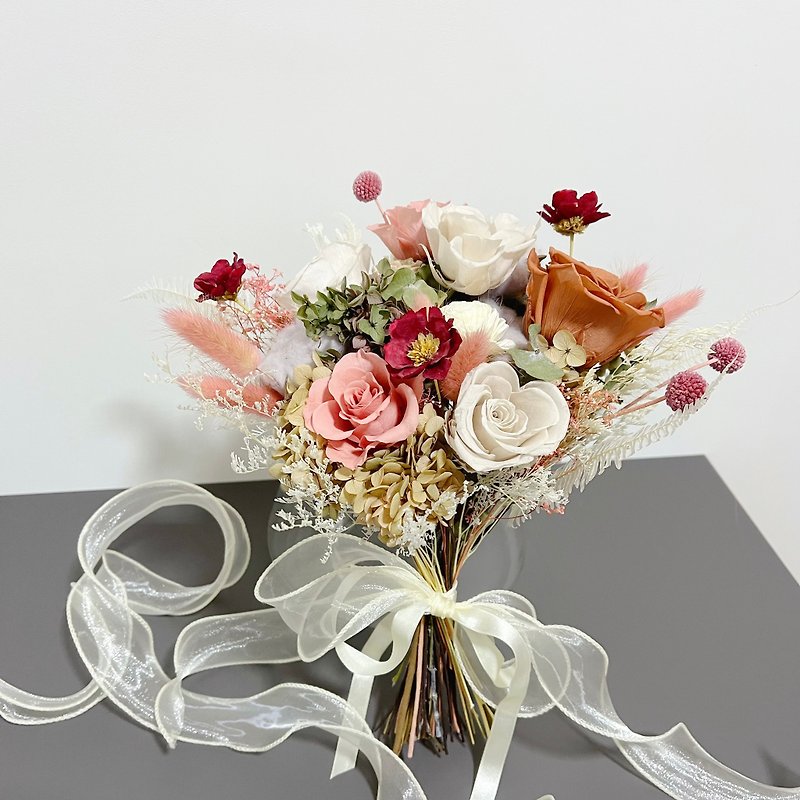Bridal Bouquet/Eternal Life Bouquet/Not Withering Bouquet-Orange Pink - Dried Flowers & Bouquets - Plants & Flowers 