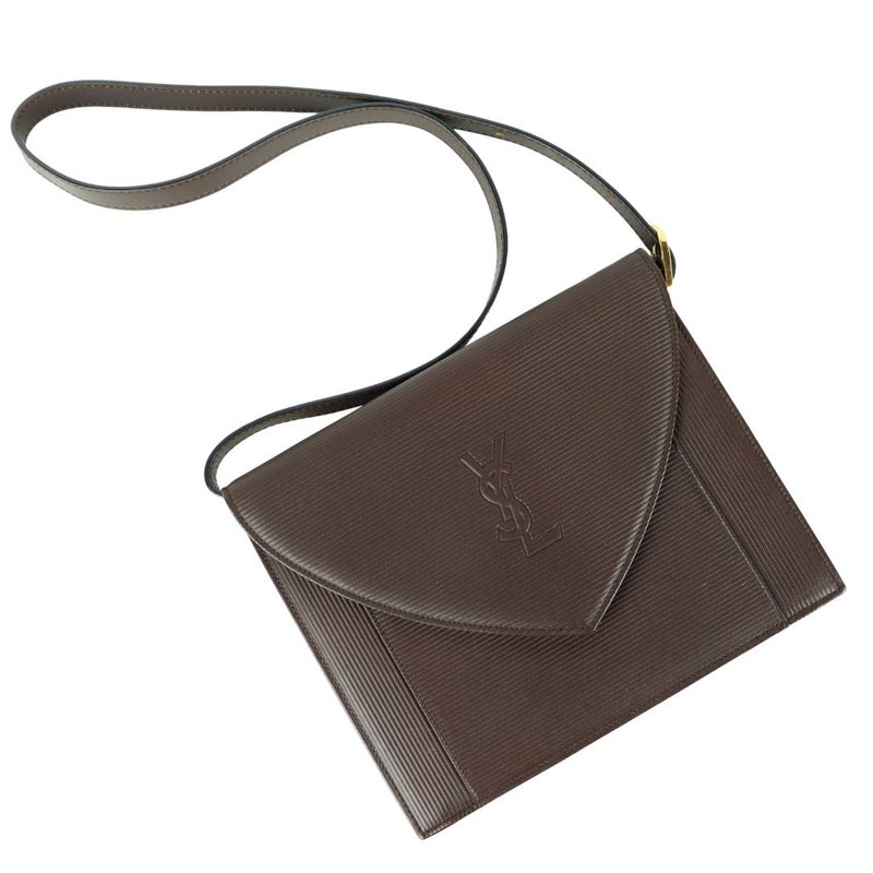 Yves Saint Laurent Chocolate Stripe Shoulder Bag - 01271 - Messenger Bags & Sling Bags - Genuine Leather Brown