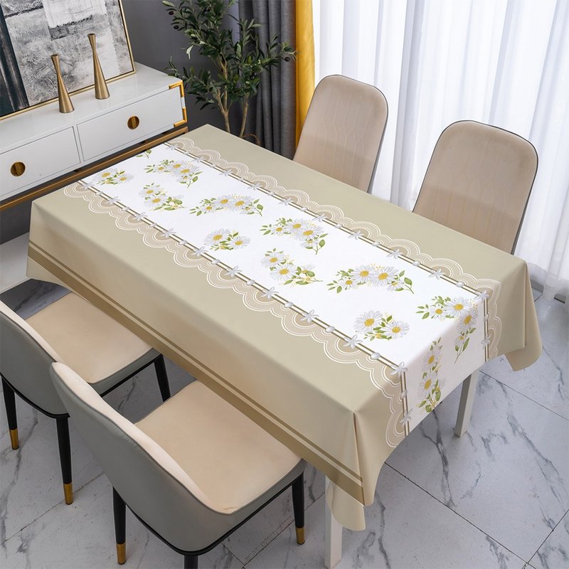 Flower rhyme daisy silk leather table runner waterproof and oil-proof tablecloth placemat camping tablecloth tablecloth coffee table - Place Mats & Dining Décor - Plastic Khaki