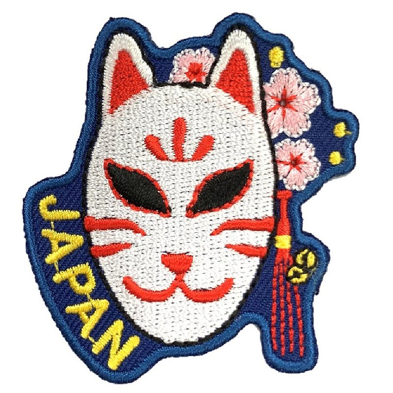 Japan Q version cat mask Wenqing landmark ironing embroidery badge badge three-dimensional embroidered stickers decorative stickers - Badges & Pins - Thread Multicolor
