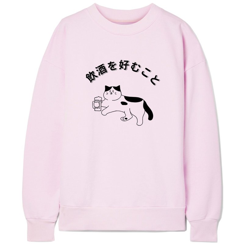 Japanese cat likes to drink Pink unisex sweatshirt - Women's Tops - Cotton & Hemp Pink