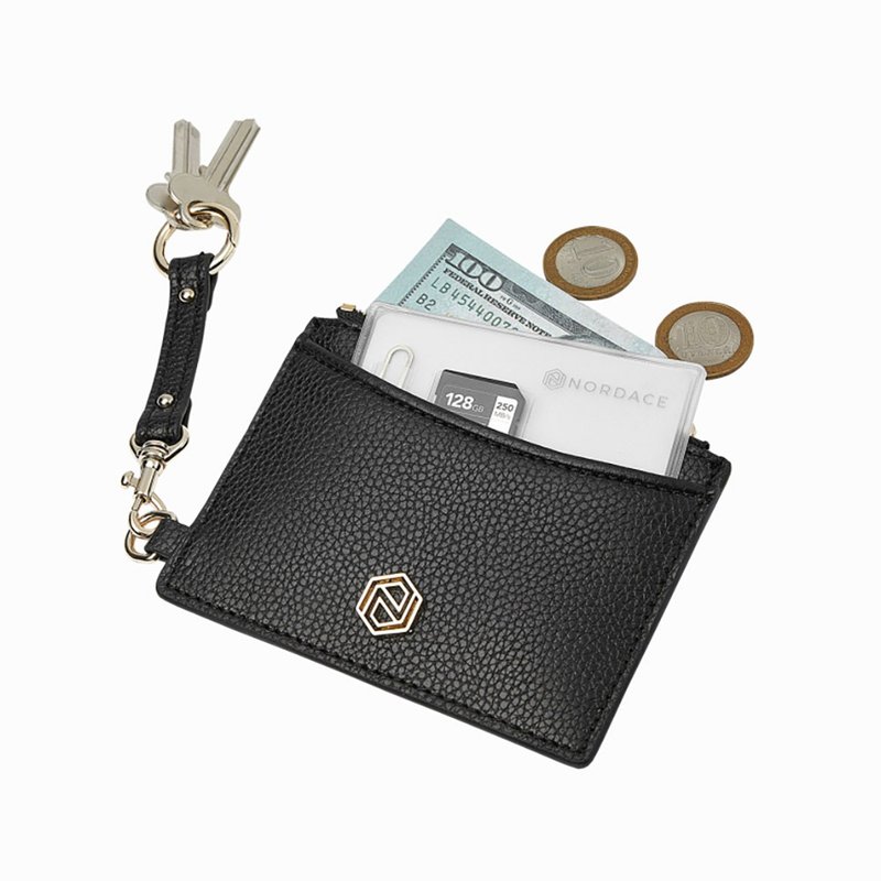 Pollina Vegan Leather Card Holder - Black | Zipper Coin Card Holder Bag Credit Card Business Card Holder - Wallets - Faux Leather Black