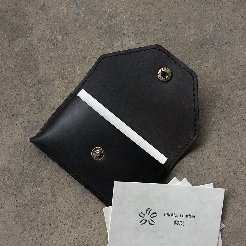 Genuine leather handmade business card holder|| Free custom lettering, gift packaging|| Gift - ที่เก็บนามบัตร - หนังแท้ สีดำ