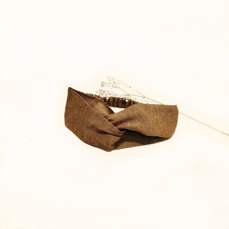 【Cash】 handmade linen brown hair band - เครื่องประดับผม - ผ้าฝ้าย/ผ้าลินิน 