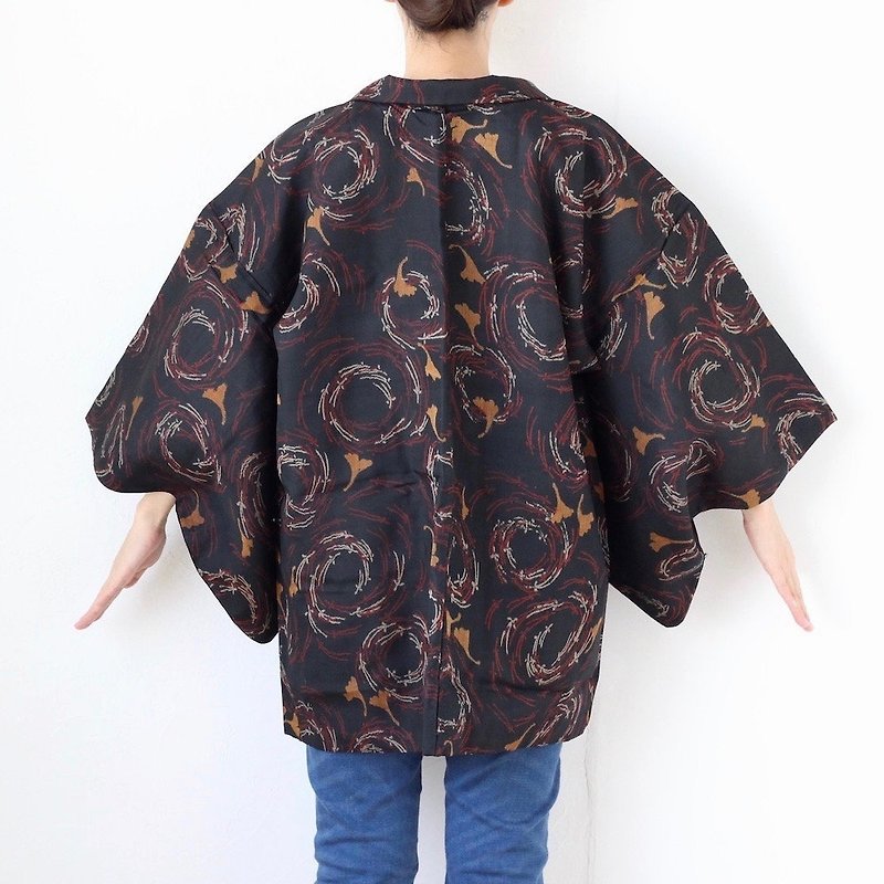 short kimono, Meisen kimono, lightweight jacket, Haori, kimono top /3906 - ジャケット - シルク・絹 ブラック