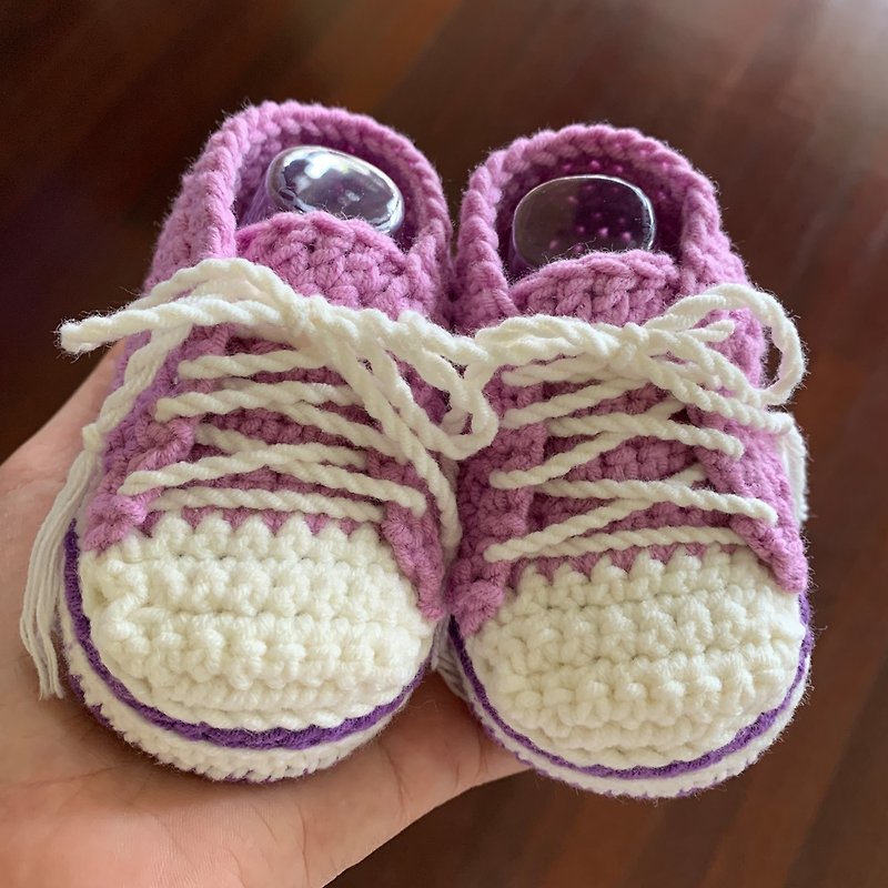 Stylish Baby Sneaker - Purple Cotton Crochet Shoes - Handmade Toddler Booties - รองเท้าเด็ก - ผ้าฝ้าย/ผ้าลินิน สีม่วง