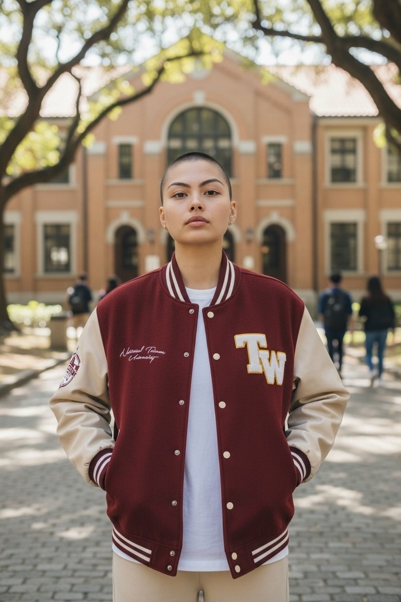 2025 A/W NTU バーシティベースボールジャケット 台湾大学ベースボールジャケット - ダークレッド - アウター メンズ - コットン・麻 