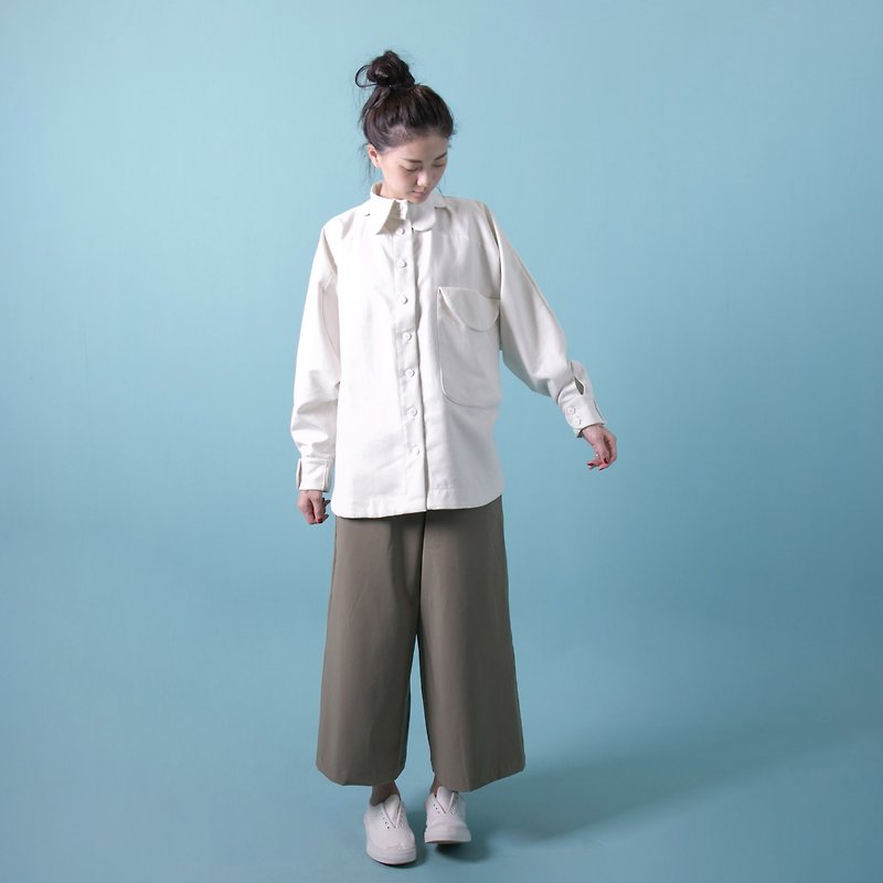 Shape collar shirt m - เสื้อเชิ้ตผู้หญิง - ผ้าฝ้าย/ผ้าลินิน ขาว