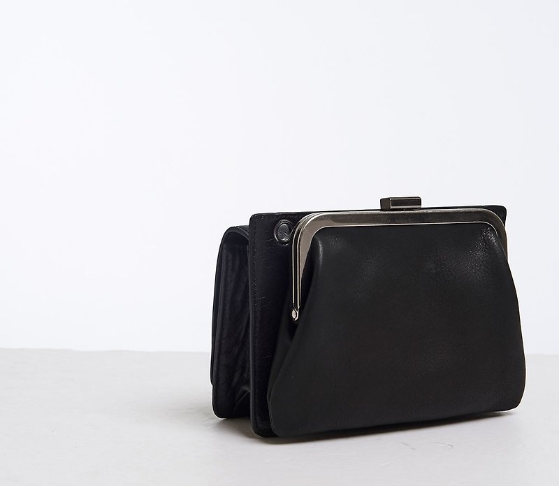 Three-dimensional double-layer minimalist side backpack - กระเป๋าแมสเซนเจอร์ - หนังแท้ สีดำ