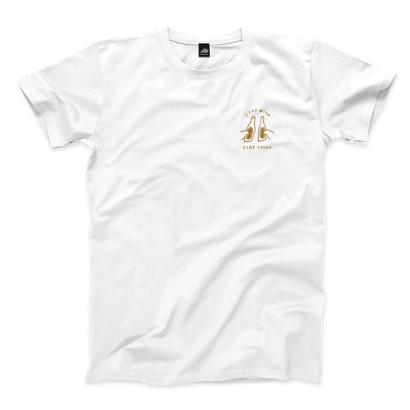 Stay Wild Stay Chill-White-Unisex T-shirt - เสื้อยืดผู้ชาย - ผ้าฝ้าย/ผ้าลินิน ขาว