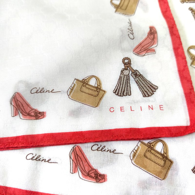Celine Vintage Silk Scarf Women Accessories Gift for Her 22.5 x 22.5 inches - 手帕 - 棉．麻 白色
