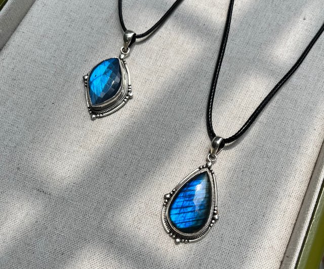 Xiyingyao 925シルバーラブラドライトネックレス天然石ブルー