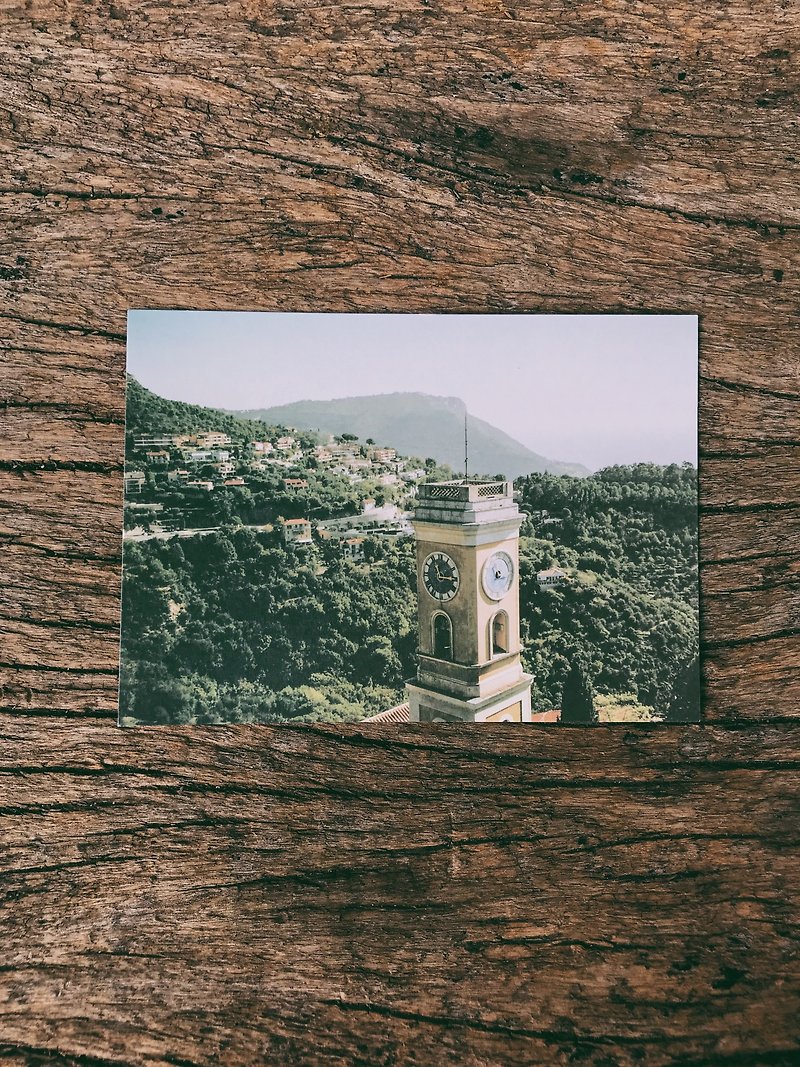 南法小鎮 山城上的鐘塔 攝影明信片