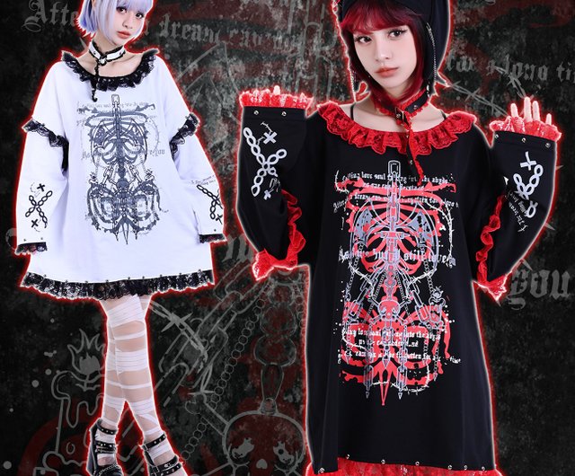 Grunge nu goth fallen angel studded lace hem tunic shift tee