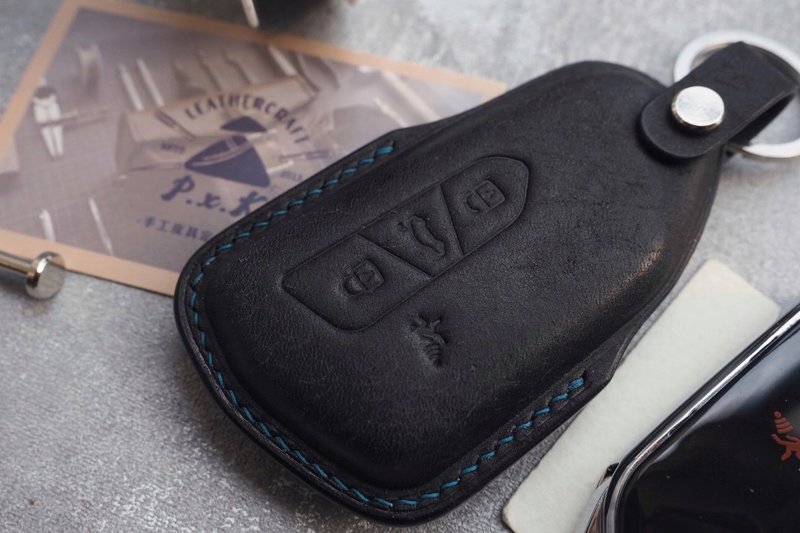 大眾福斯Volkswagen車鑰匙套 純手工牛皮 客製化刻字禮物 訂製 - 鑰匙圈/鑰匙包 - 真皮 黑色