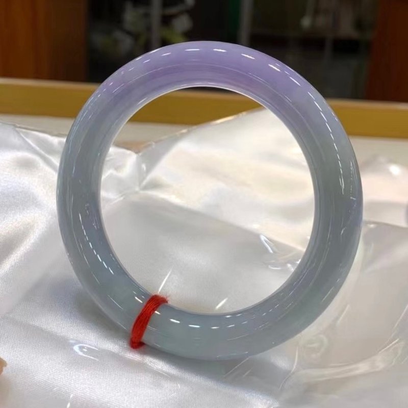 冰種 天然翡翠 緬甸 A玉 玉鐲 • 糯冰種紫羅蘭翡翠圓鐲 - 手鍊/手環 - 玉石 紫色