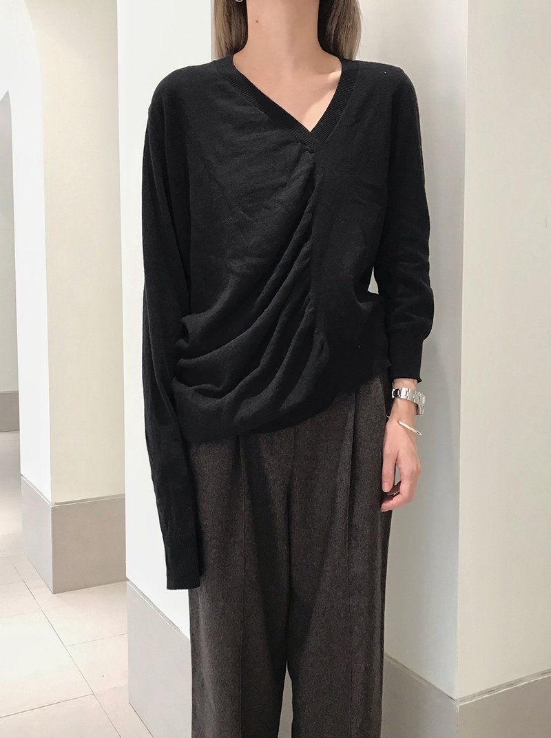 Soft Natural Cotton Deconstruction Cut Irregular Knit Sweater I Deconstruction Organic Cott - Women's Sweaters - Cotton & Hemp Black