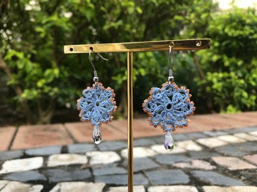 Keng's Design 手織蕾絲水晶耳環 禮物 Swarovski水晶 耳夾