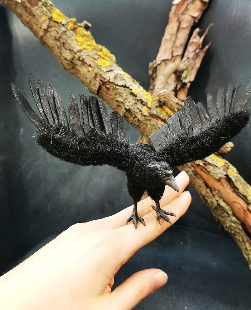 Raven realistic bird stuffed! art doll poseable - Stuffed Dolls & Figurines - Other Man-Made Fibers Black