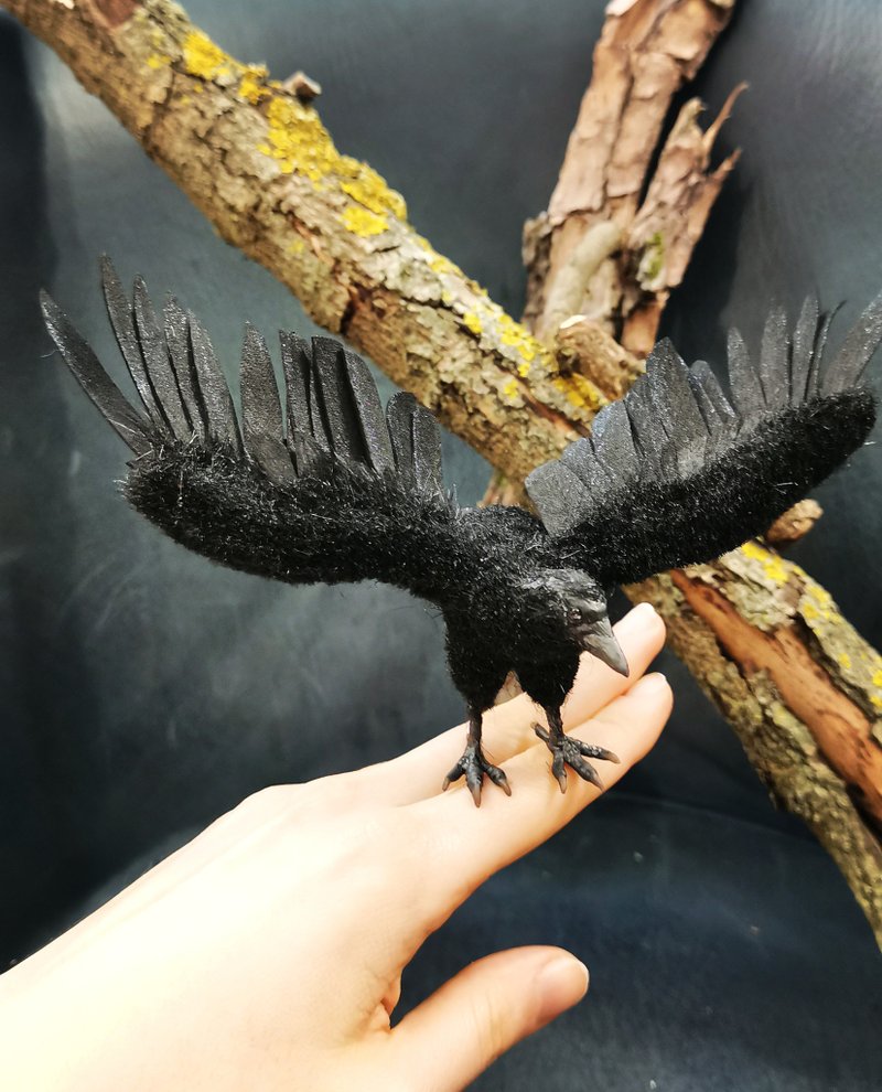 Raven realistic bird stuffed! art doll poseable - 玩偶/公仔 - 其他人造纖維 黑色