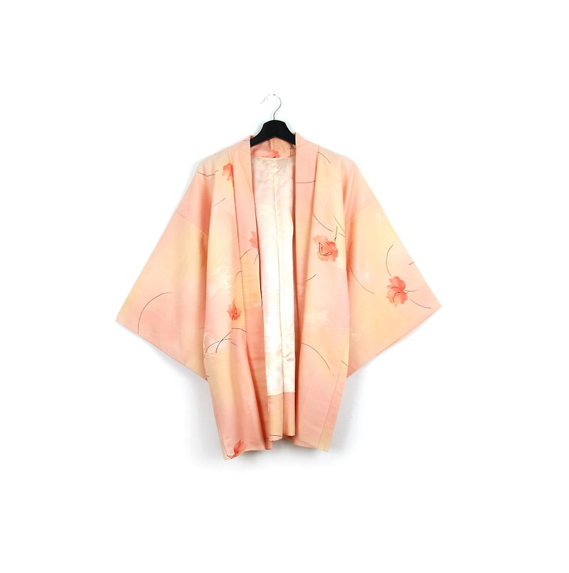 Back to Green-Japan brought back feather weave smudged peach/vintage kimono - เสื้อแจ็คเก็ต - ผ้าไหม 