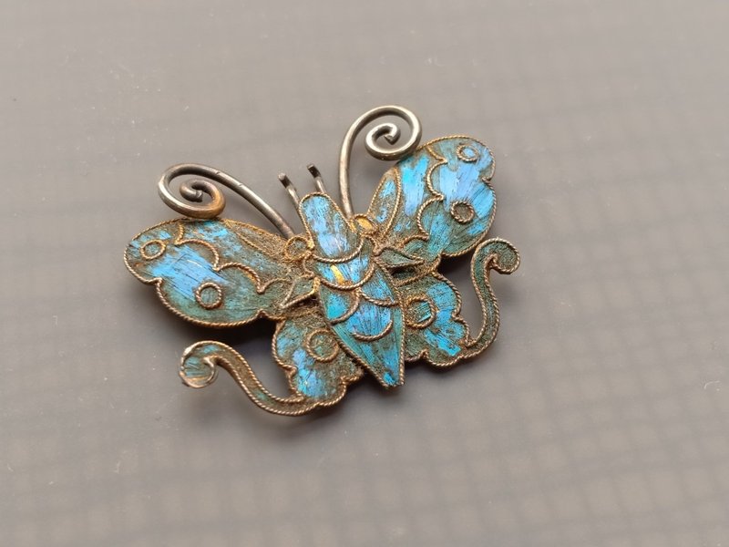 Gilded and kingfisher-inlaid butterfly ornaments - อื่นๆ - วัสดุอื่นๆ สีน้ำเงิน