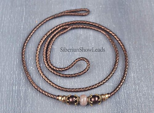 Siberian Show Leads TO ORDER dog show leash with a small loop instead of a snap and decorative beads