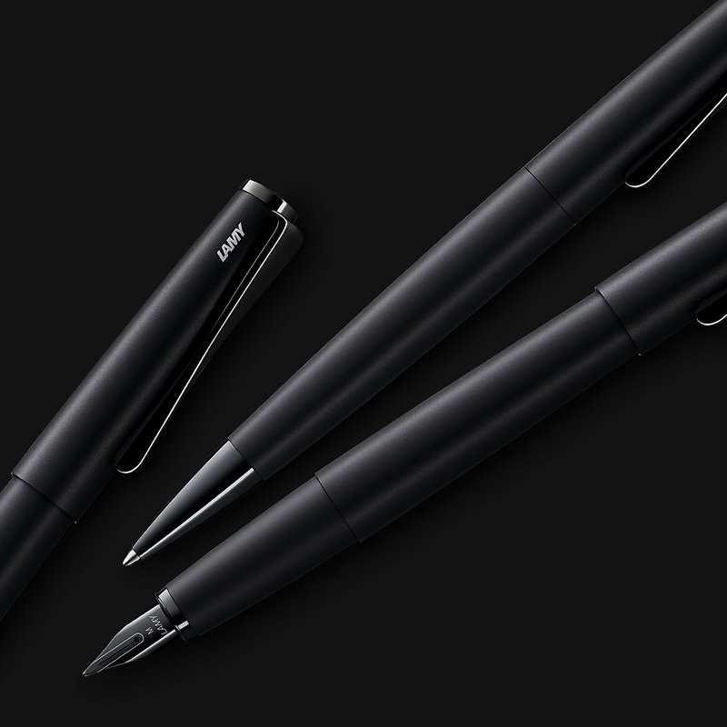[Ray Engraved Words] LAMY Ball Pen + Pen Case Gift Box/Studio Series-Luxury Extreme Black - ปากกา - อลูมิเนียมอัลลอยด์ สีดำ