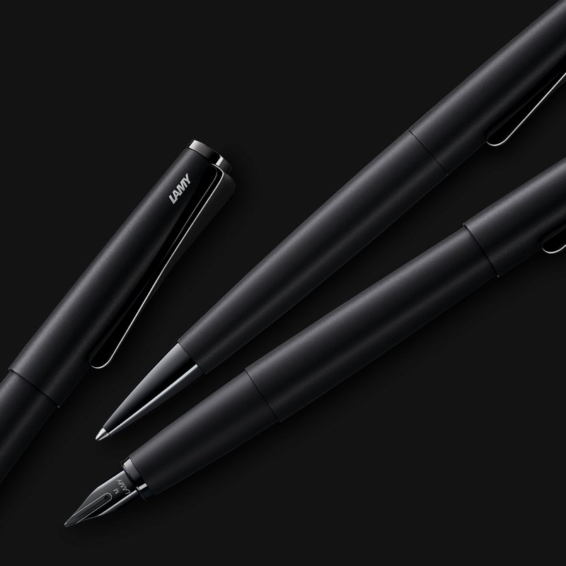 【雷雕刻字】LAMY 原子筆+筆袋禮盒 / studio 系列  - 奢華極黑 - 原子筆/中性筆 - 鋁合金 黑色