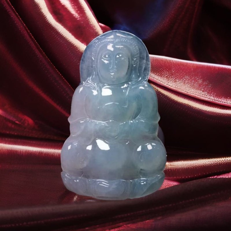Ice jade carved Guanyin Bodhisattva | Natural Burmese jade jade A goods | Gifts - พวงกุญแจ - หยก สีใส